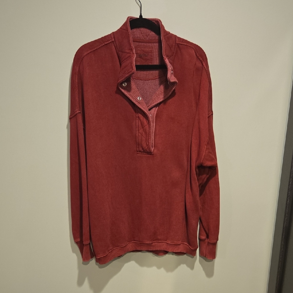 Aerie Oversized Half Button Sweater, Heathered Cranberry, Medium